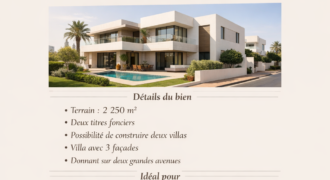 Grande villa à vendre Hay Riad Rabat – Terrain avec 2 titres