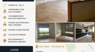 Appartement à louer Hay Riad – 200 m², 4 chambres, double salon