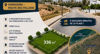 Terrain villa à vendre Harhoura – Lot d’angle 336 m² proche plage