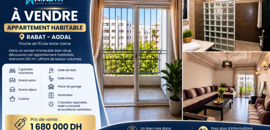 Appartement à vendre Agdal Rabat – 100 m²
